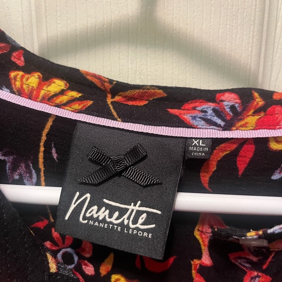 Nanette lepore ladies XL black floral sleeveless rayon hi low loose fit dress - Picture 3 of 5